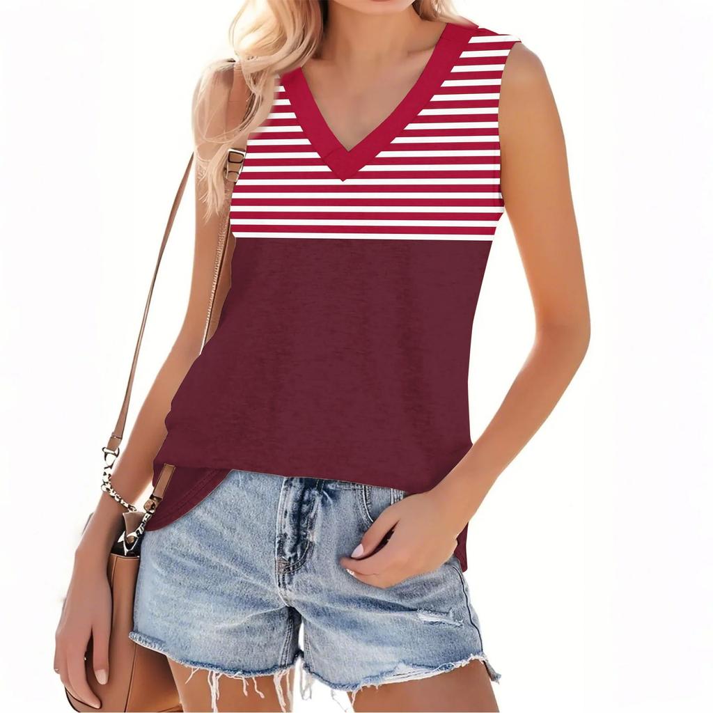 Women's Fashion Casual Daily Versatile Striped Texture Slim Fit Summer Vest Top