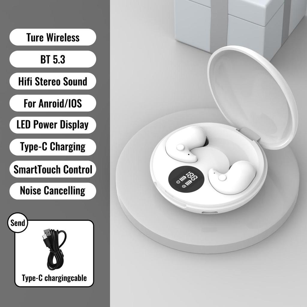 Невидимые беспроводные наушники для сна Bluetooth 5.3 Гарнитура Мини TWS Наушники для сна с шумоподавлением Игровая гарнитура для киберспорта Скрытые наушники
