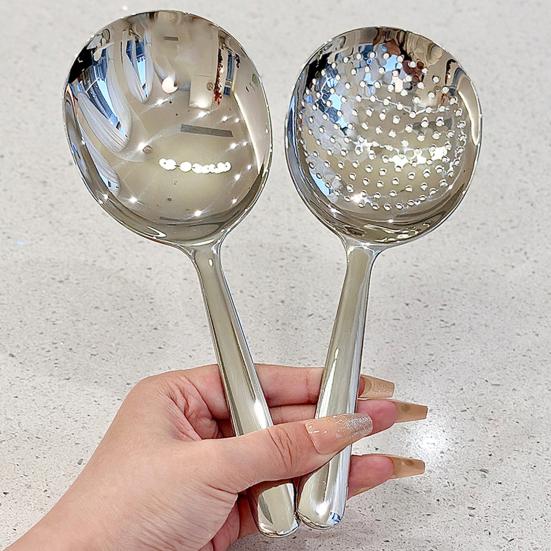 Stainless Steel Slotted Spoon Serving Soup Rice Serving Spoon Mirror Polished Ladles Heat-resistant Handle Kitchen Utensil