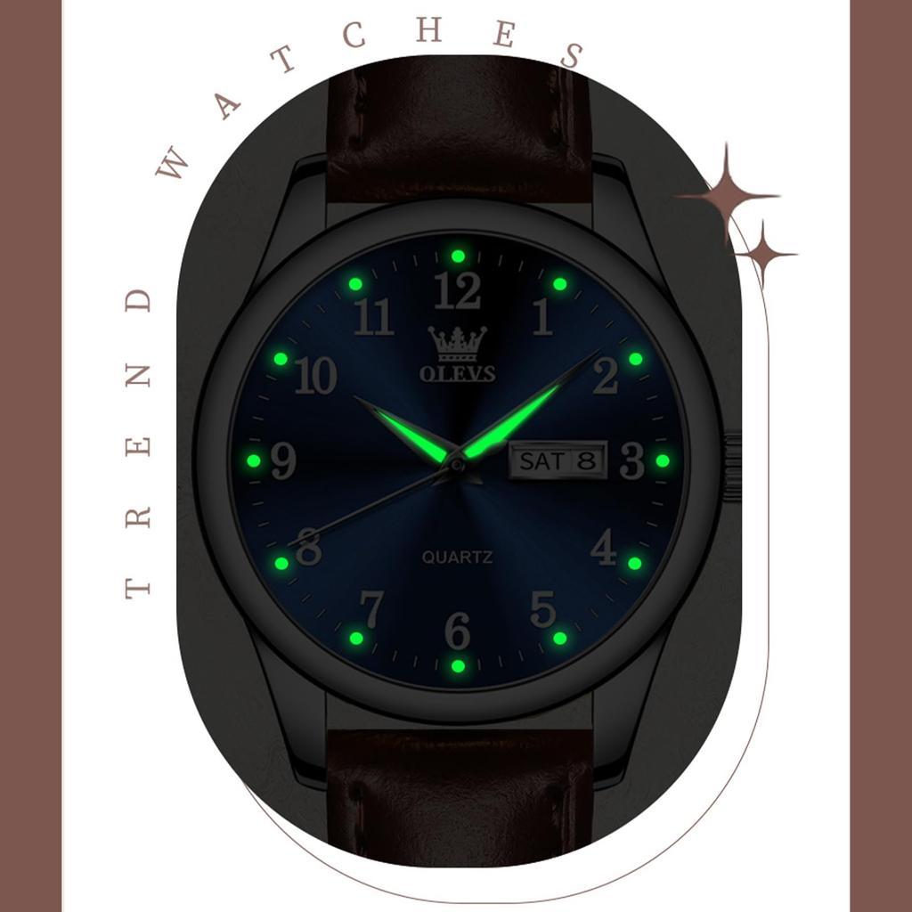 OLEVS Аналоговые деловые часы, популярные, модные, стильные, с синим циферблатом, кожаным ремешком, простые, с нажимной рукояткой, стильные, женские часы, кварцевые, водонепроницаемые, женские