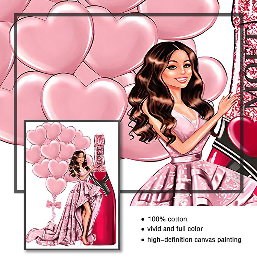 Плакаты и принты, настенные картины для гостиной, модная сумка для девочек, воздушный шар, салон шампанского, настенная живопись с принтом на холсте, скандинавская картина
