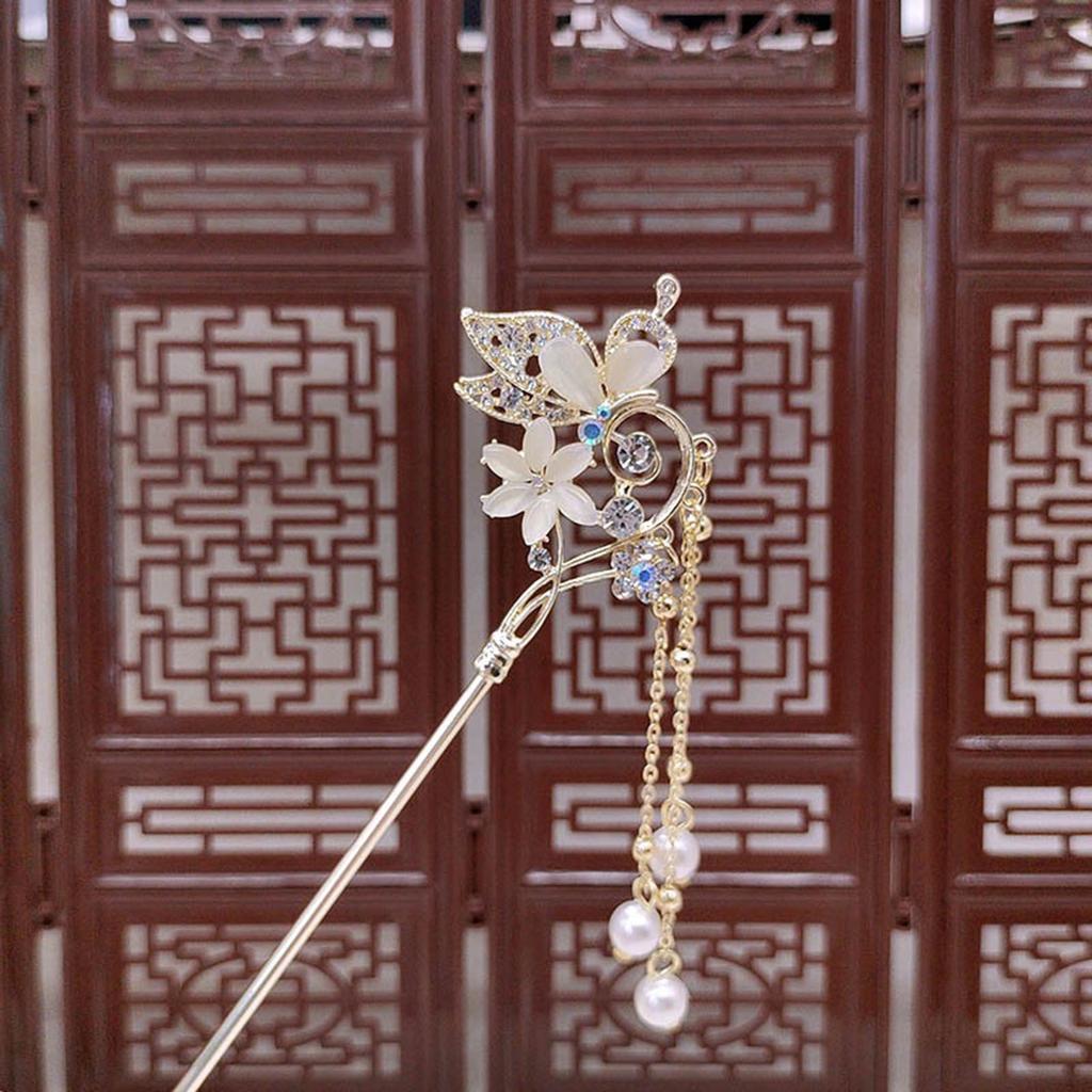 Elegant Butterfly Hair Pin Floral Hairclips Alloy Headpieces Pearls Chain Tassel Hair Sticks Ancient Chinese Style Hair Jewelry
