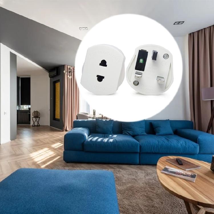 2 Pin to 3 Pin Electric Shaver Adaptor Socket Plug EU to UK Converter - White