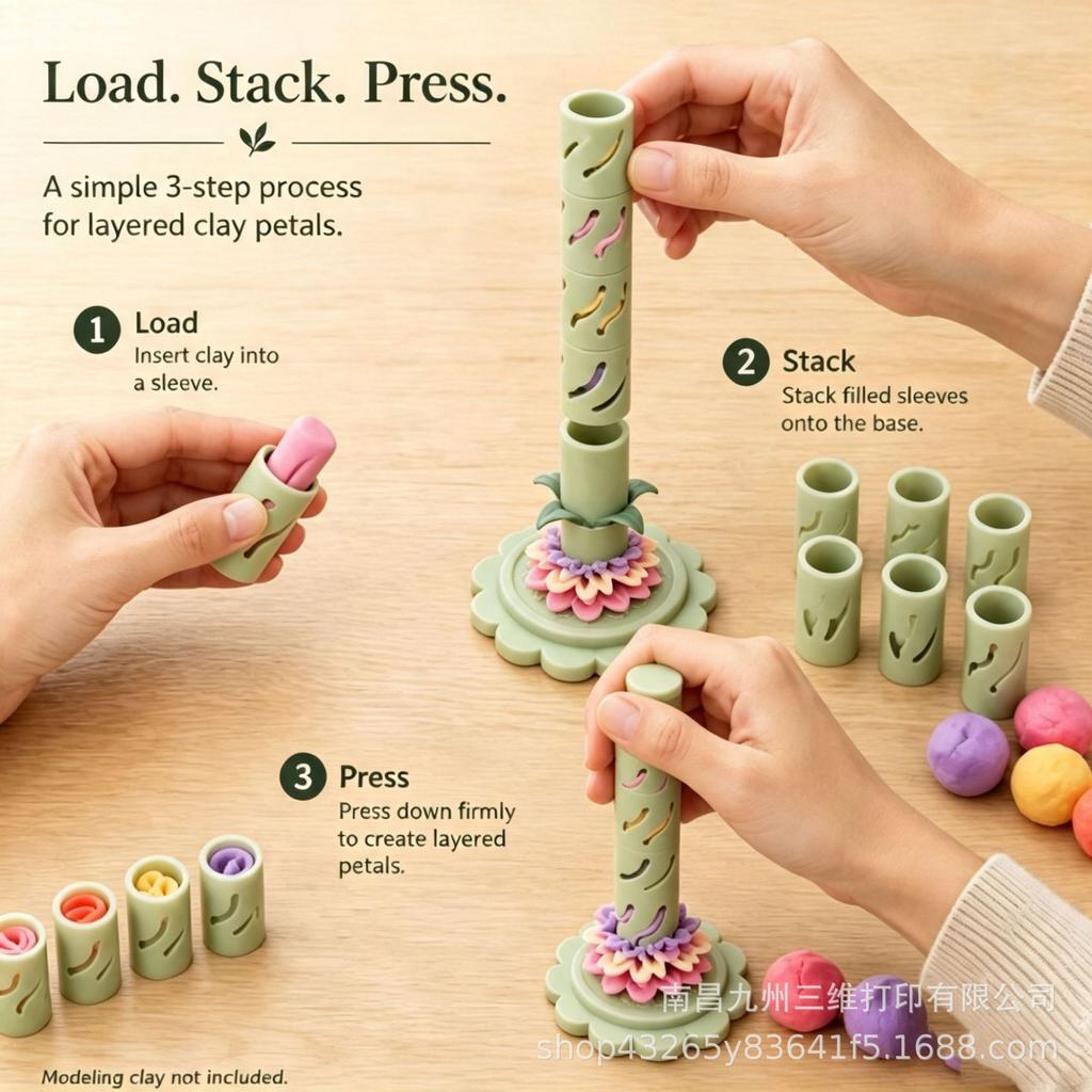Modular Clay Bloom Maker, DIY 3D‑Printed PLA Clay Flower Forming Tool Set for Handmade Craft