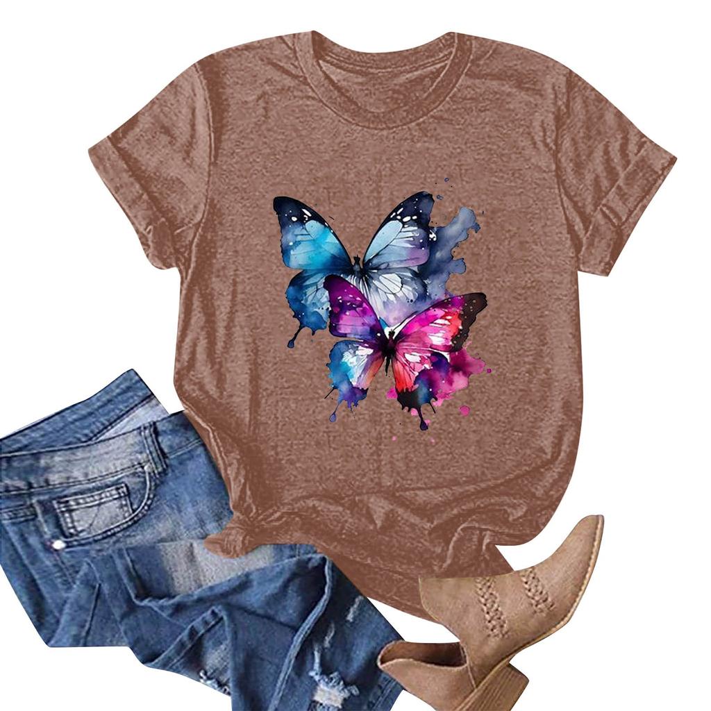 Женская мода, повседневный пуловер с круглым вырезом и принтом, футболка с короткими рукавами, топ