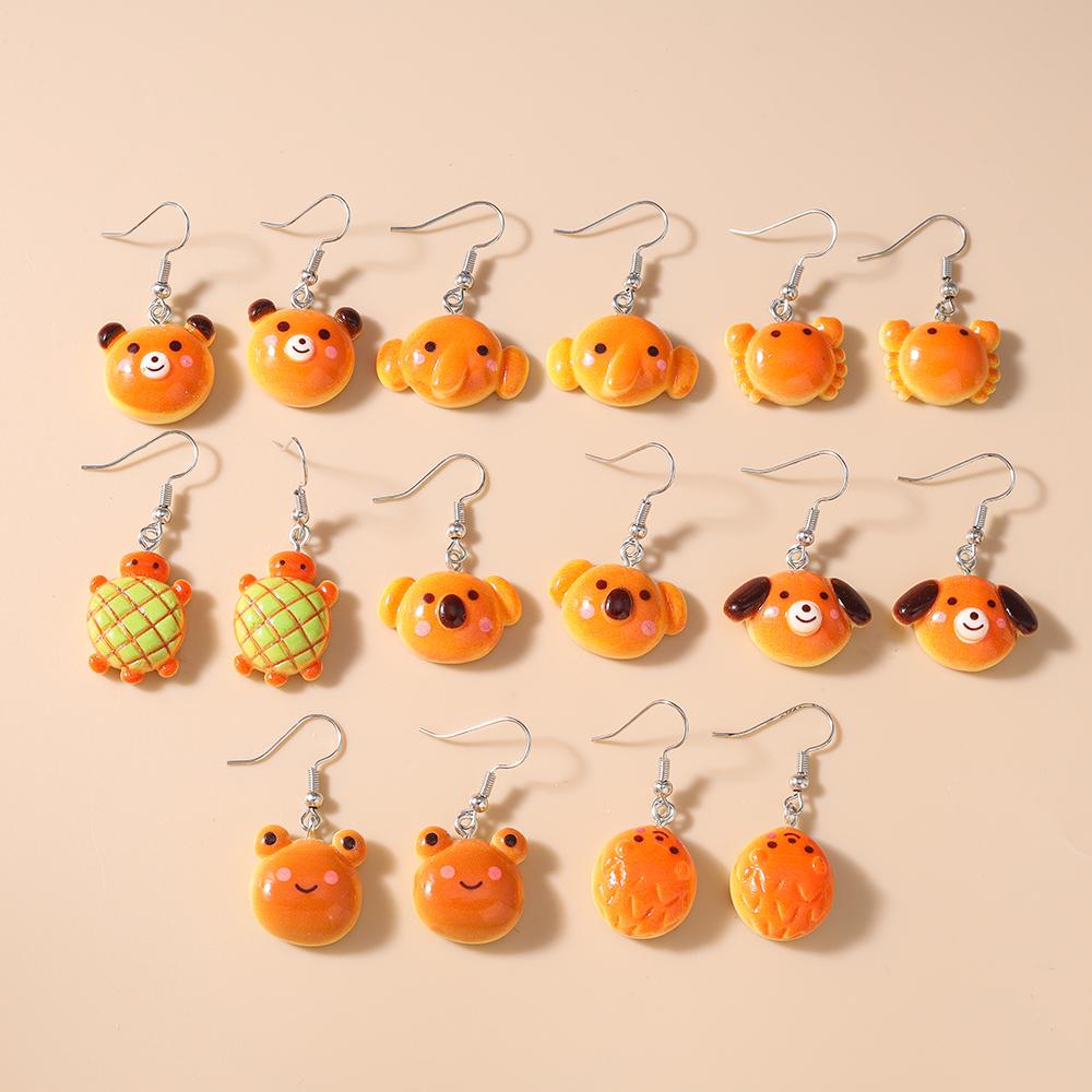 5pcs Random Mix Cartoon Animal Bear Drop Earrings for Women Girls Simulation Food Dangle Earrings Kid's Jewelry Gifts