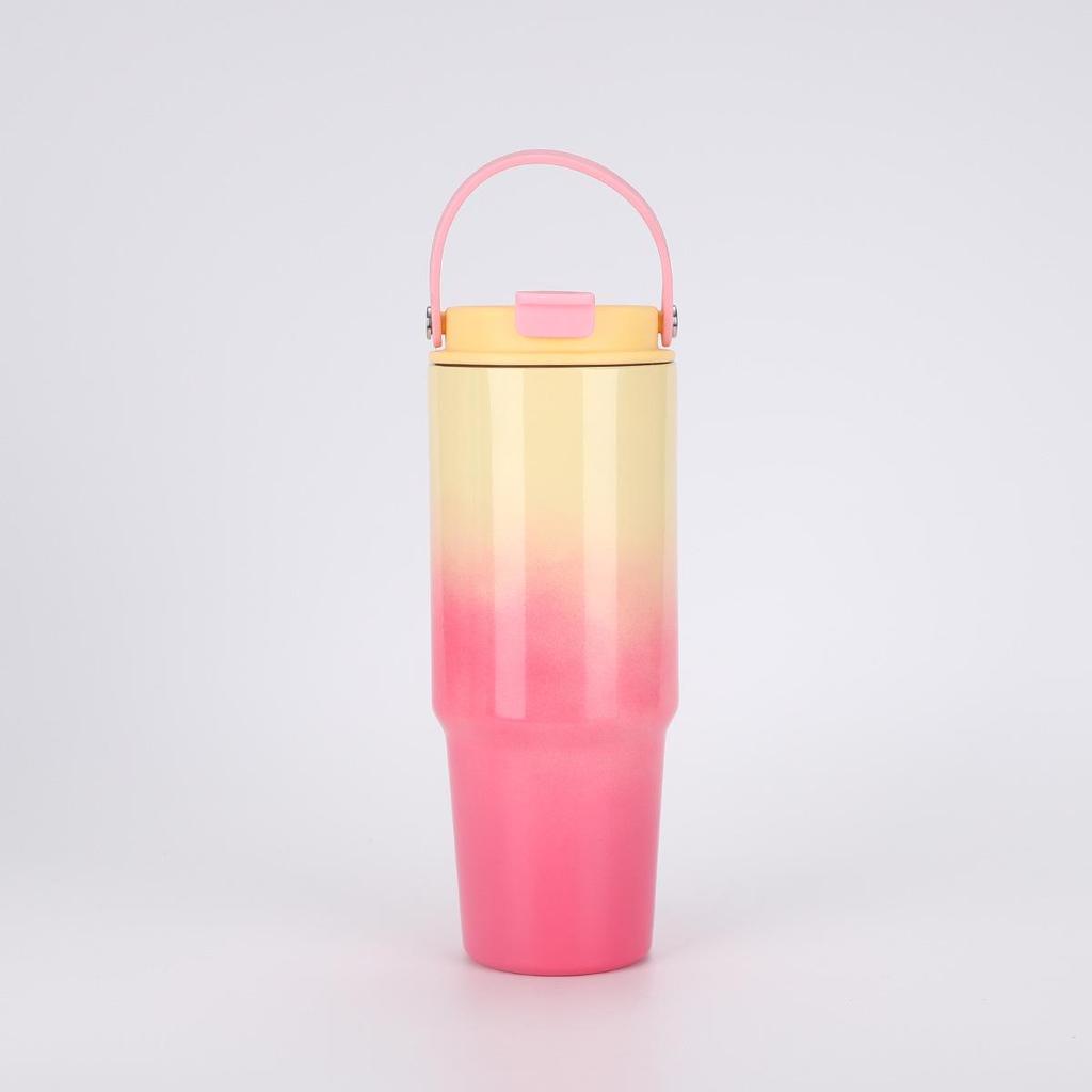 30oz Stainless Steel Portable Travel Thermos Cup with Straw - Large Capacity for Outdoor/Car Use