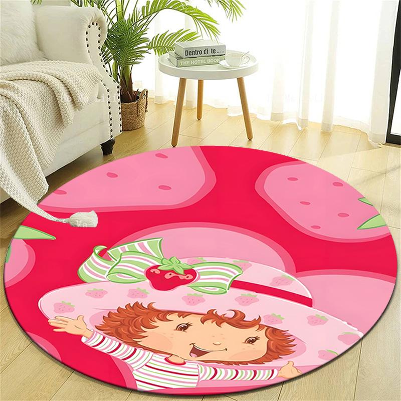 1pc Strawberry Princess6 Design Printed Area Round Carpet for Bedroom Living Room Home Decor Rugs Mat Non Slip Mat Rug for Bedside