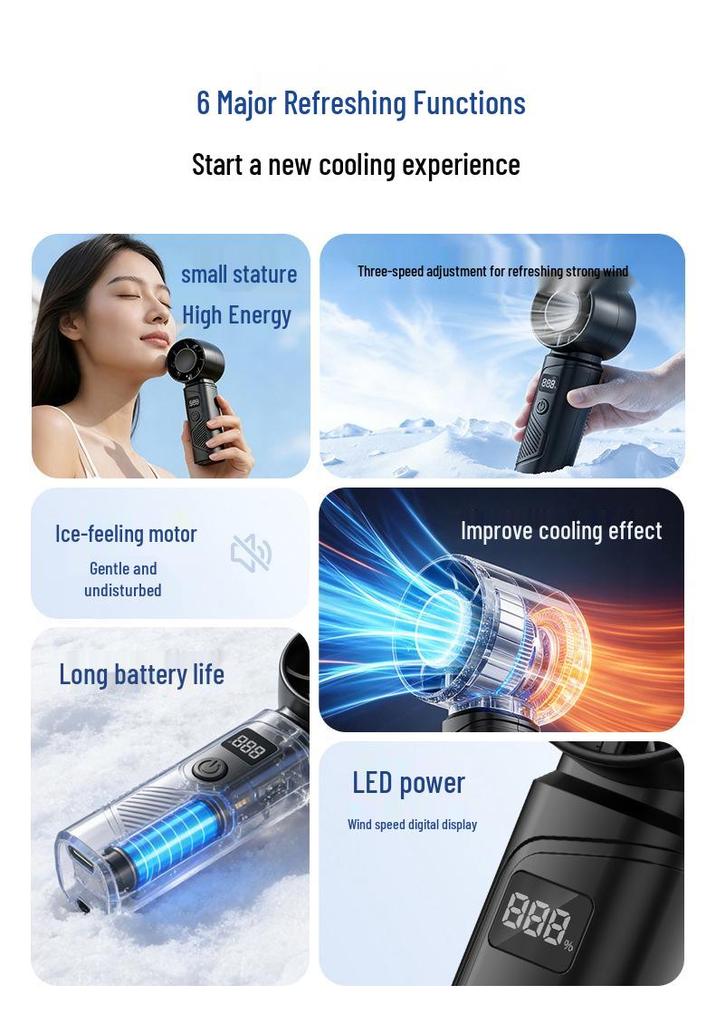 High-Speed 3-Speed USB Handheld Fan: Portable Digital Display Cooling for Office & Students
