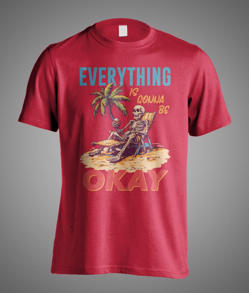 Women's Cotton Crew Neck Everything is gonna be OKAY Skeleton Beach Satire Sarcastic Meme Funny T-Shirt