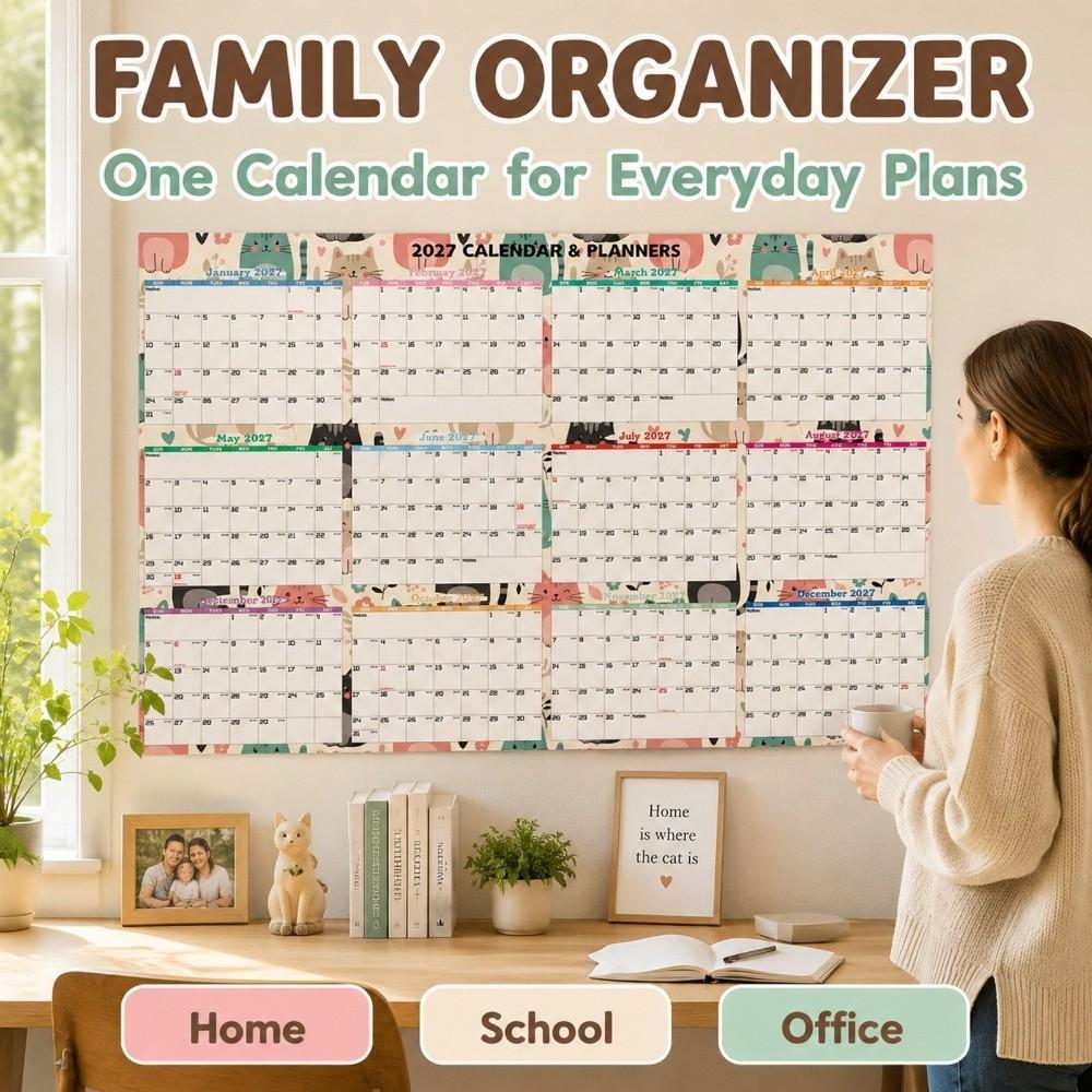 Large Size Yearly Wall Planner Erasable Surface Calendar Planner Sheet 2027 Wall Calendar School