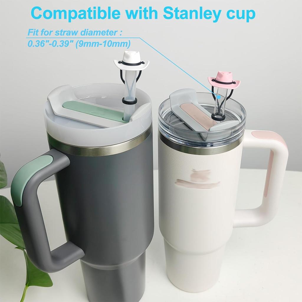 Straw Cap Compatible with 10mm Diameter Straws Stanley 40/30 oz Tumbler Accessory Silicone Straw Lid Topper Reusable Straw Tip Protector Cowboy Hat