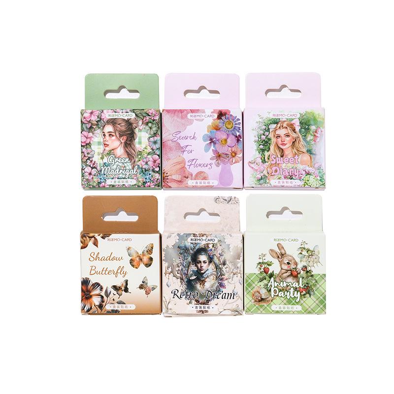 Наклейки MoMo в коробке: Серия «Цветочный язык» Тихиро — винтажные цветочные самоклеящиеся наклейки в стиле INS