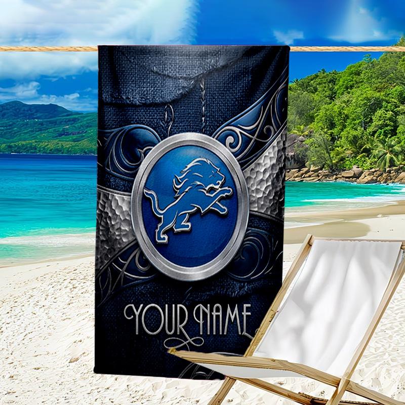 Custom Name Beach Towel Detroit-Lions Team Beach Towel, Soft Microfiber, Gift for Her/Him, Birthday, for Pool, Beach, Travel, Fan gifts