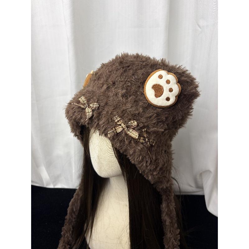 Cute penguin bear ears plush ear protection hat children autumn and winter sweet warm wool hat show face small knitted hat
