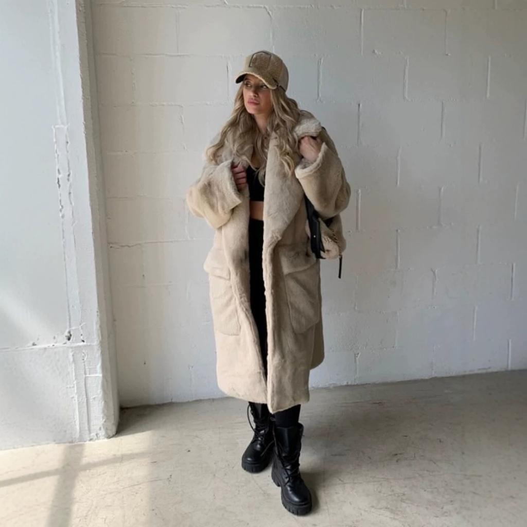 Imitation Mink Fur Coat, Elongated Suit Collar, Synthetic Fur Fur Coat, Women's Fur Coat
