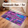 City Cyberpunk Theme Crystal Velvet Floor Rug Personalized Custom Name Text Warm Carpet Home Decoration