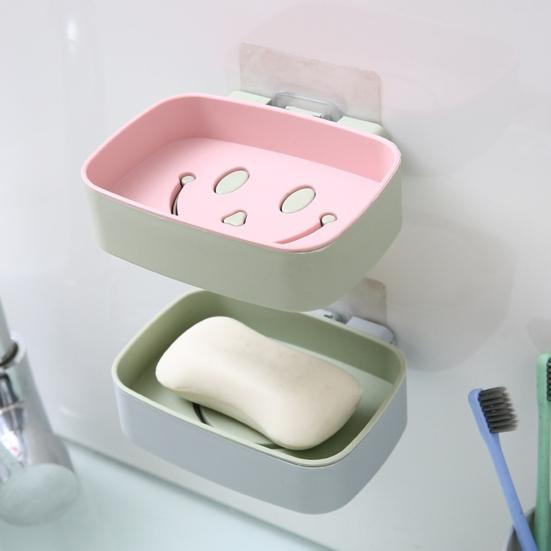 Wall Mount Soap Dish Double Layers Quick Drain No Drill Adhesive Modern Kitchen Bathroom Shower Soap Holder Container Box Saver