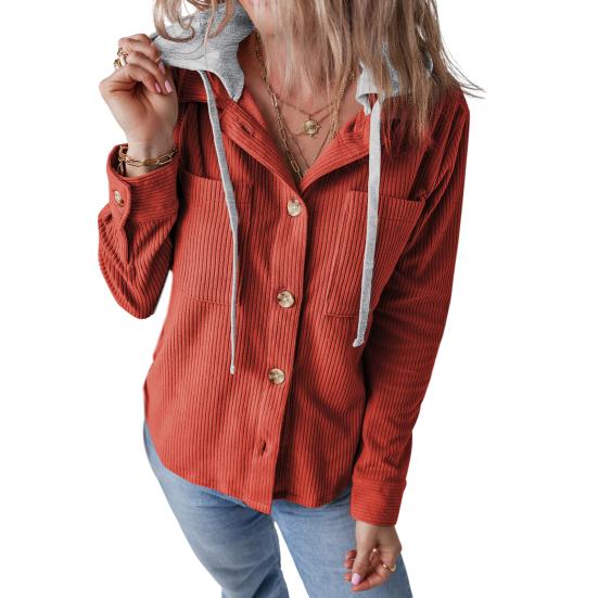 Весна Осень Женская Рубашка С Лоскутным Капюшоном И Нагрудными Карманами Завязывается На Шнурок Однобортная