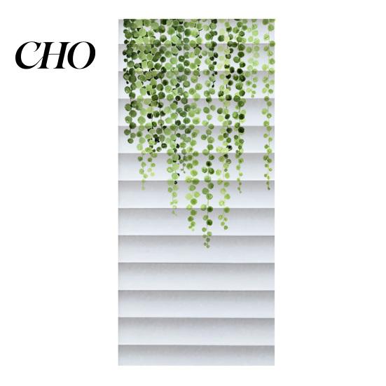 Privacy Window Cover Reeded Glass Film Non Adhesive Frosted Sun Blocking Opaque Decal Cling Hanging Green Plants Decorative Sticker for Bathroom Fresh