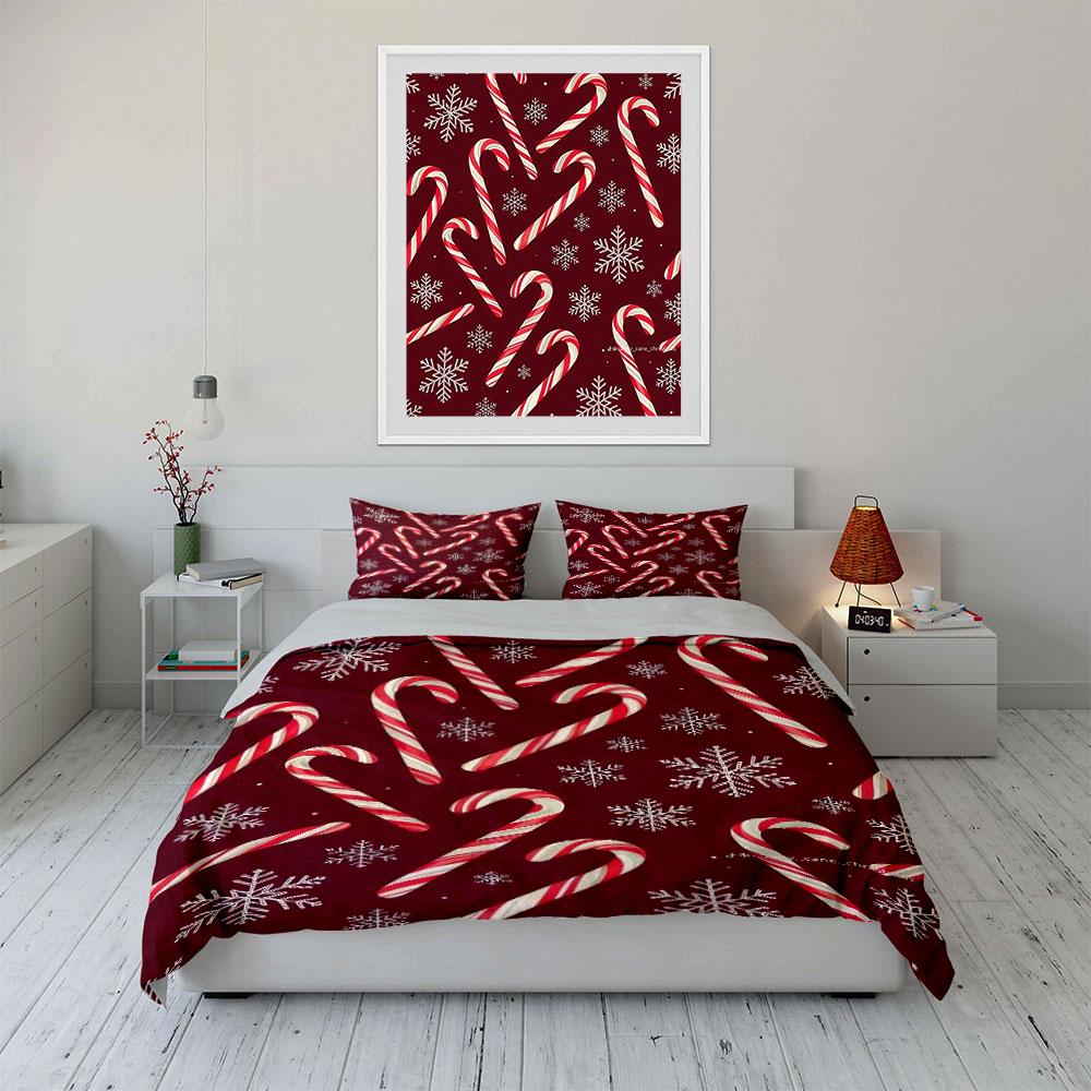 Candy Cane Snowflake Bedding Bedding Duvet Cover Set Duvet Cover Pillowcases (1 * Duvet Cover 2 * Pillowcases, without duvet insert)