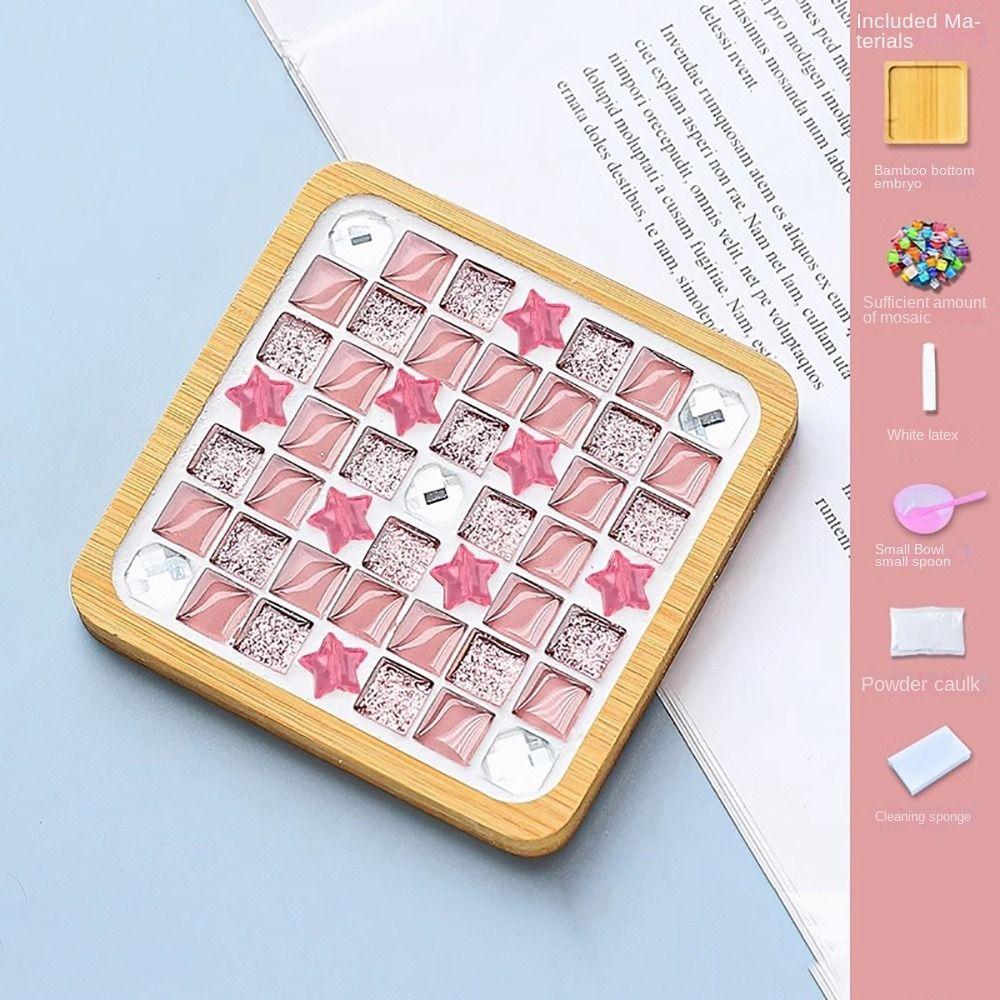 Handicraft Handmade Coaster Square Round Bamboo Pad Creative DIY Mosaic Cup Mat  Parent-Child