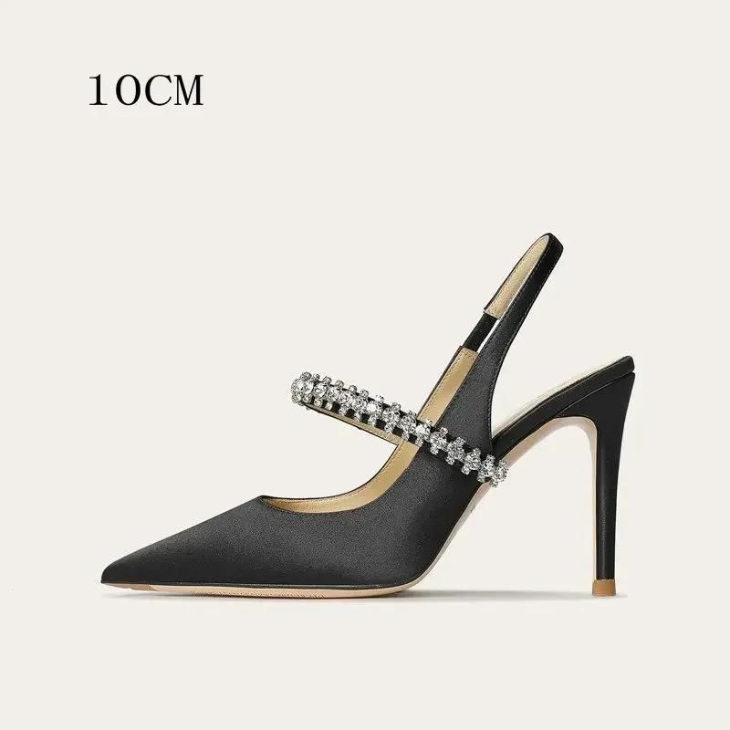 Fashion Women's Diamond Bao Head Sandals 2025 New Thin Heel Pointed Sheepskin Leather High Heels Women's Wedding Shoes Size 34-45