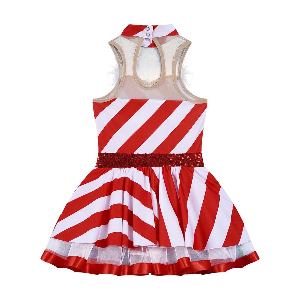 Дети Девочки Рождественский костюм миссис Санта Эльф конфетная трость сетка пэчворк полосатый купальник пачка платье принцесса балетные танцевальные наряды