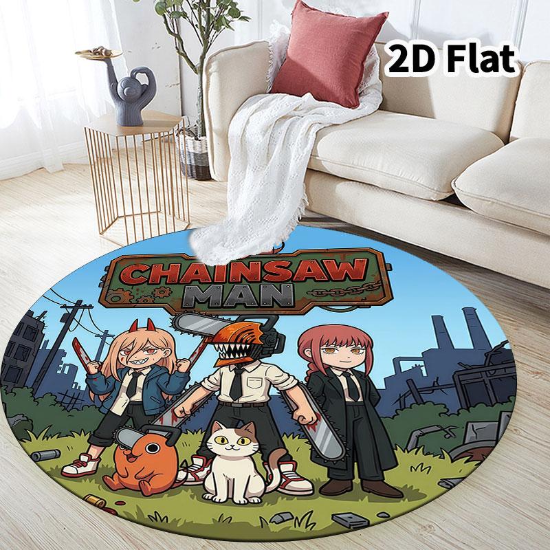 Chainsaw Man Round Area Rug Carpet Rug For Living Room Bedroom Sofa Playroom Decor Nonslip Floor Mat