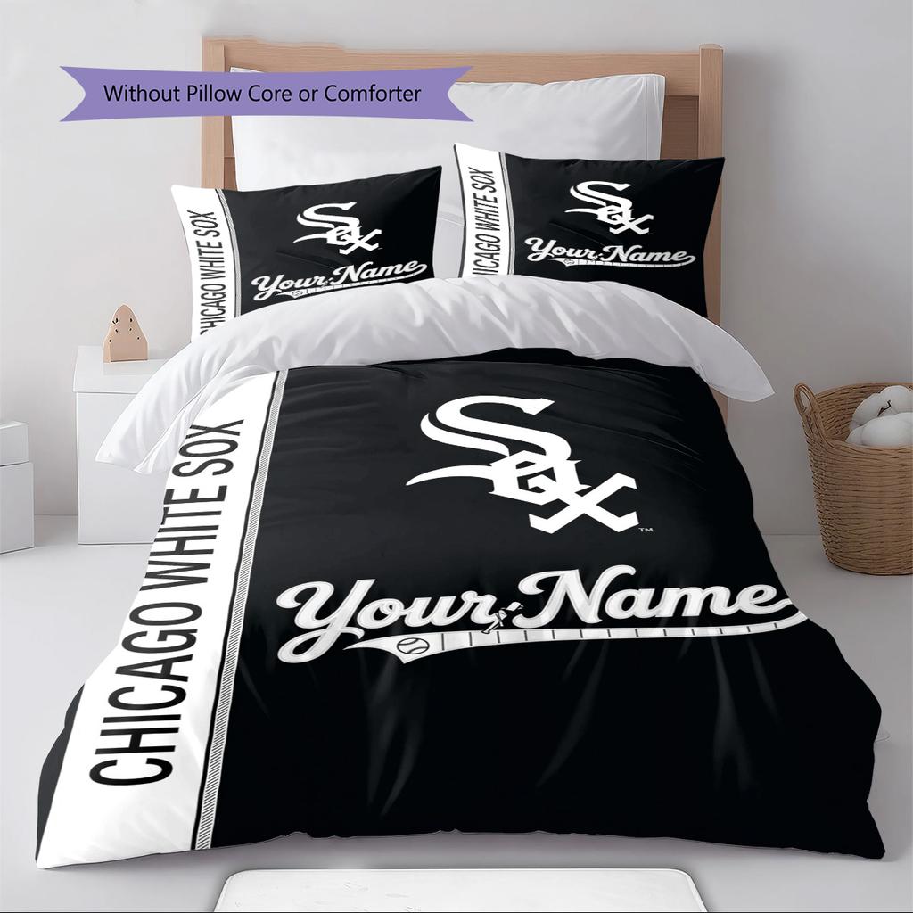 Name Custom Chicago White Sox Logo Pattern Bedding Set Quilt Cover Pillowcase Home Decor Gift (1 * duvet cover + 2 * pillowcase, without core)