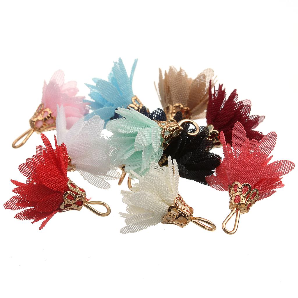 20Pcs/Lot 20mm Earring Pendant Chiffon Colorful Flower Shape Pendant Diy Jewelry Accessories For Women Sweet Earrings Production