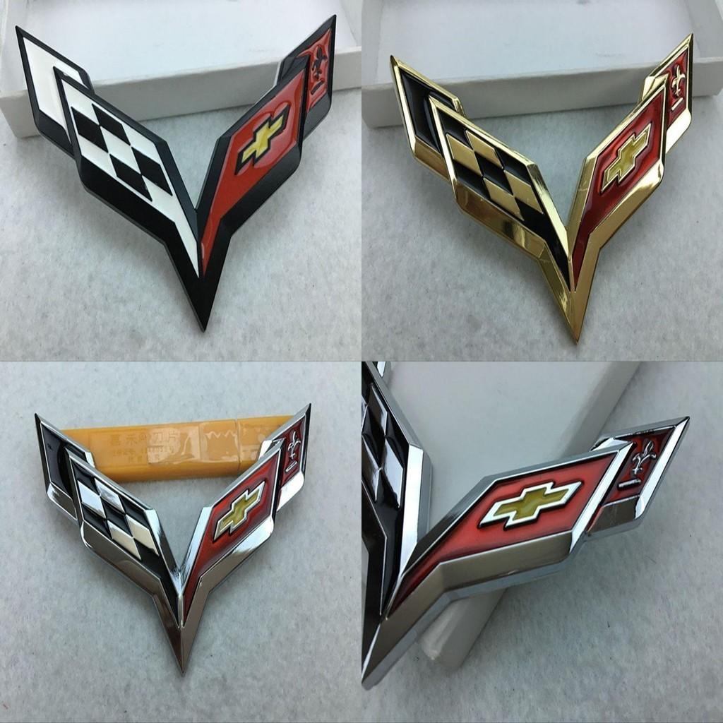 Premium Metal Crossed Flag Decal Emblem With Timeless Appeal For Corvette C7