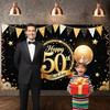 50th Birthday Banner Star Decor Golden Birthday Display Balloon Design Triangle Backdrop for  Birthday Party Adult Celebration