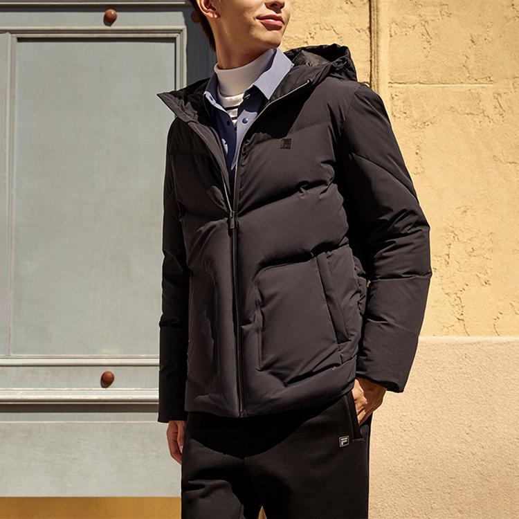 Fila Повседневный Деловой Однотонный Простой Пуховик с Капюшоном с Длинным Рукавом Мужская Верхняя Одежда Черный F11M247909F-BK