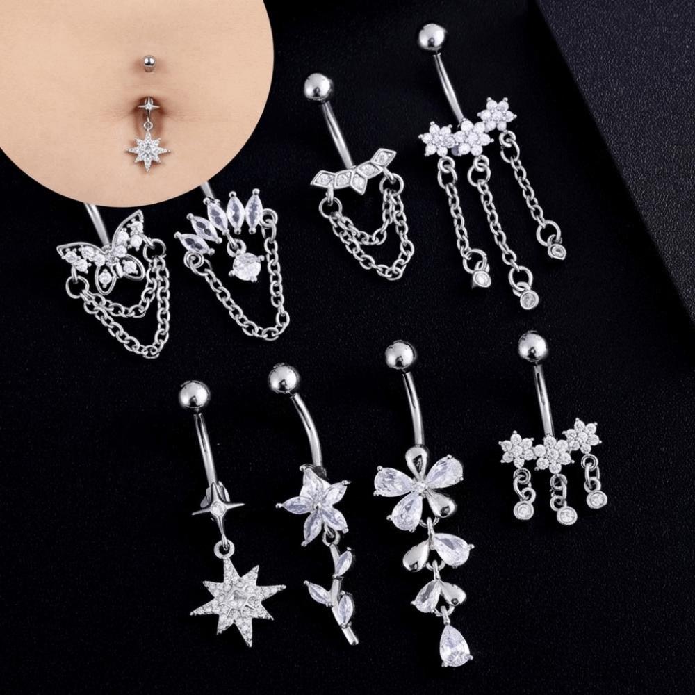 Stainless Steel Belly Navel Stud Elegant Navel Button Butterfly Chain Navel Ring Body Piercing