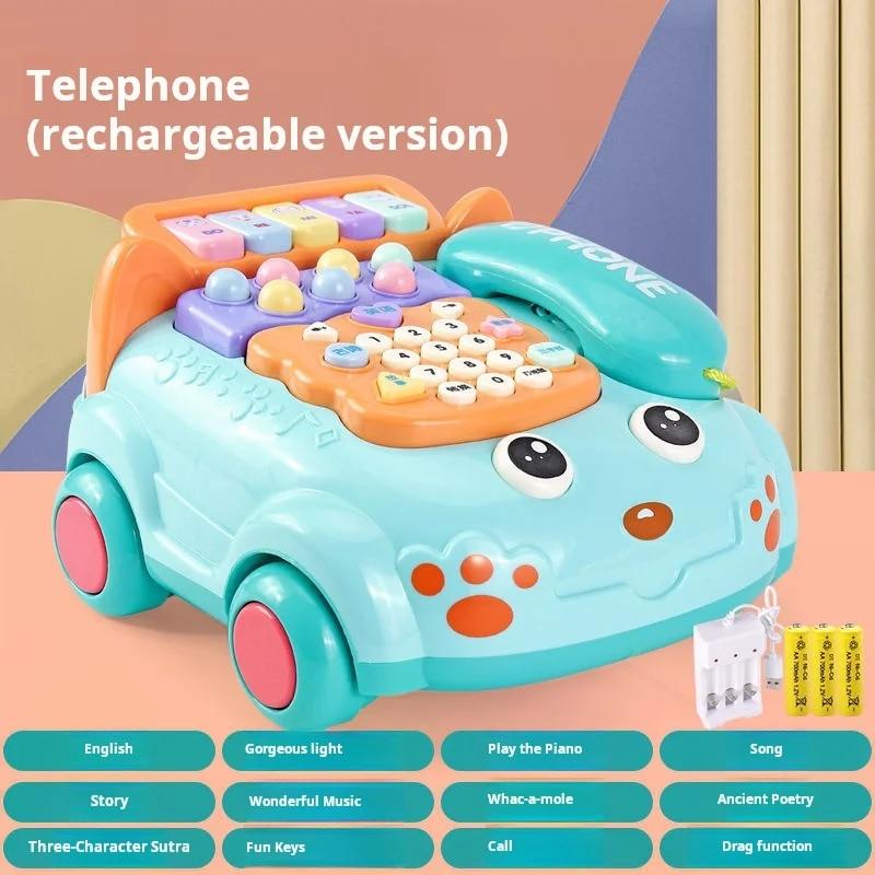 Детский игрушечный телефон, имитация стационарного телефона, детский образовательный ранний обучающий детский музыкальный сюжет, кабельный телефон