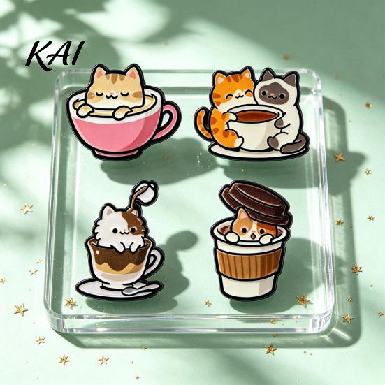 Zinc Alloy Brooch Cartoon Coffee Cup Cat Brooch, Kitten Enamle Lapel Pin, Animal Daily Outfit Theme Badge, Clothing Accessories for Lovers Jackets