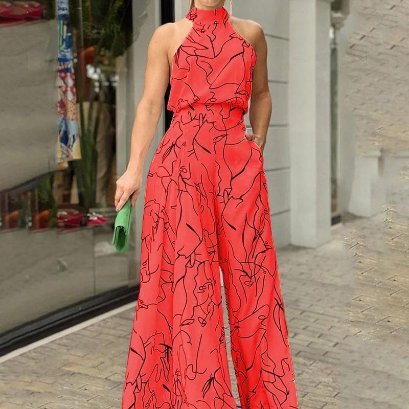 Women's Crew Neck Printed Jumpsuit Fashion Casual One Piece