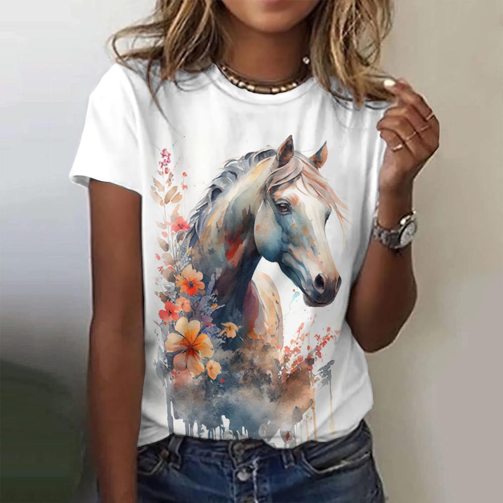 Летняя мода Лошадь 3D Принт Футболки Женская уличная одежда Harajuku Повседневная Y2k Футболка с коротким рукавом Футболки с круглым вырезом Топы Одежда