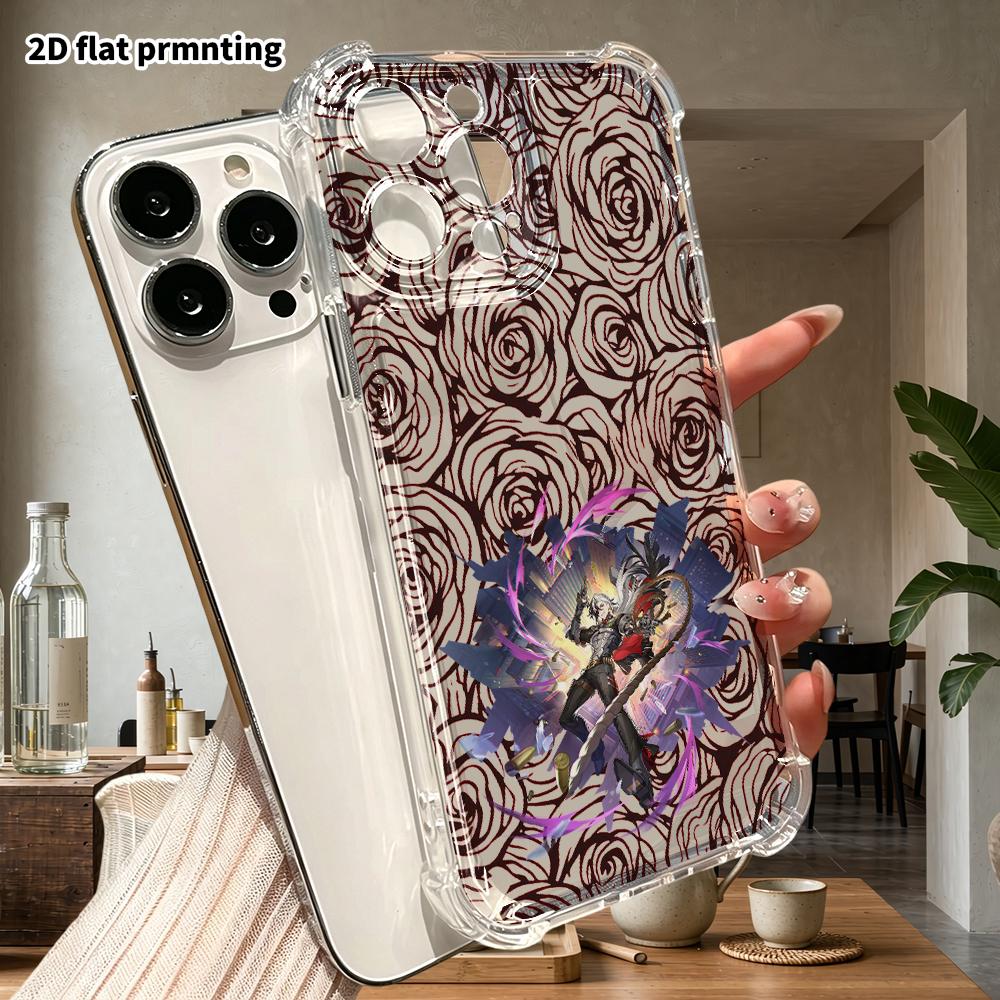 Phone case: 2D flat design, suitable for iPhone 18 17 16 15 14 13 Pro, transparent corner protection case, gunslinger male character, Christmas and Ha