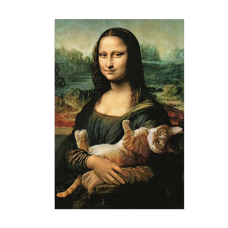 Винтажная Мона Лиза с котом, холст, картина, забавные постеры и принты, настенные художественные фотографии для гостиной, украшения дома, Cuadros
