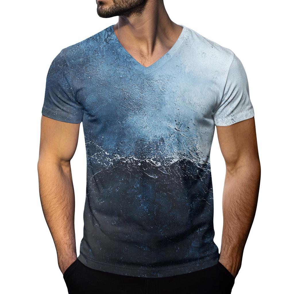 Мужская модная футболка с коротким рукавом и V-образным вырезом