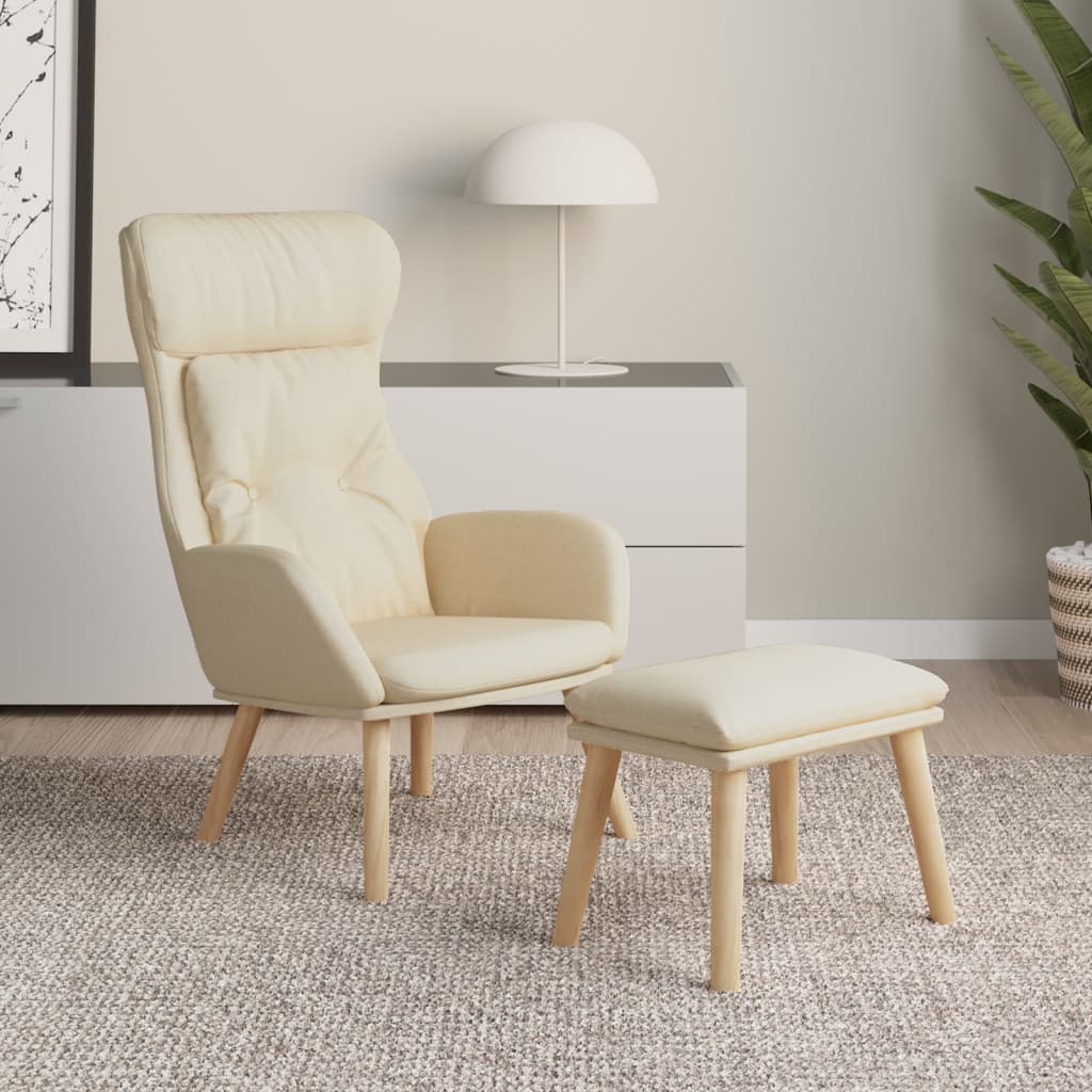 Cream Fabric Recliner with Footstool