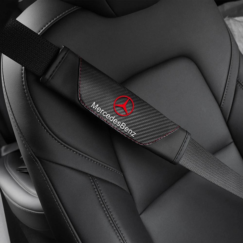 CDW1 Hot 2025 2pcs Seat Belt Covers Car Safety belt cover For Adults Youth Kids Carbon Fiber PU For Benz AMG W202 Auto Accessories In