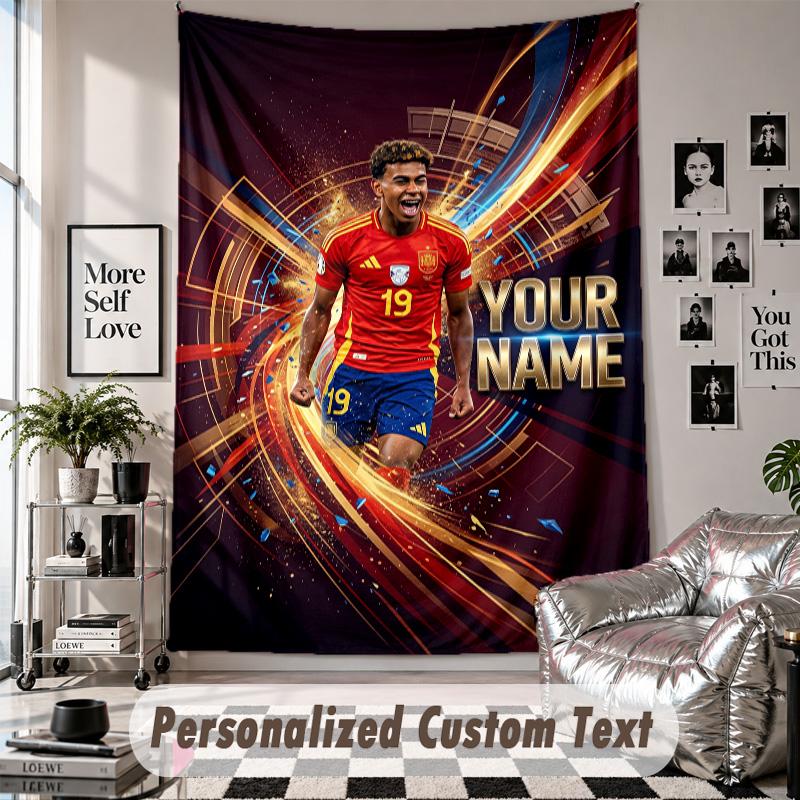 Wall Hanging Tapestry With Custom Name & Text, Lamine Yamal Decorative Tapestry For Bedroom