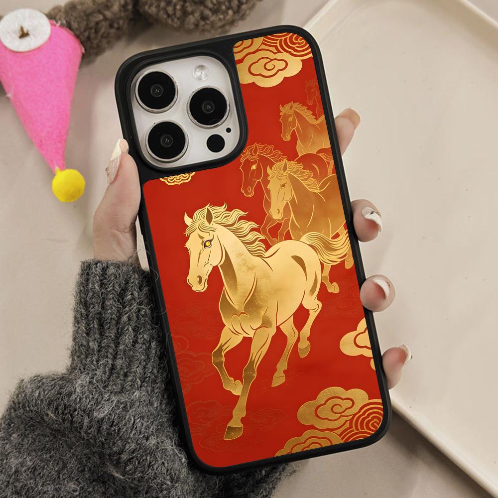 Чехол для мобильного телефона Год Золотой Лошади для iPhone 17 16 15 14 13 12 11 Air Pro Max Plus Матовая поверхность Цветная крышка Красивый чехол