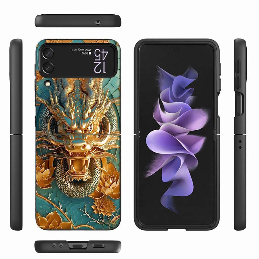 Золотой Святой Дракон Чехол для Телефона для Samsung Z Flip 6 7 5G Z Flip 5 Galaxy Z Flip 3 4 5G ZFlip Ударопрочный Жесткий Чехол ТПУ ПК Coque C