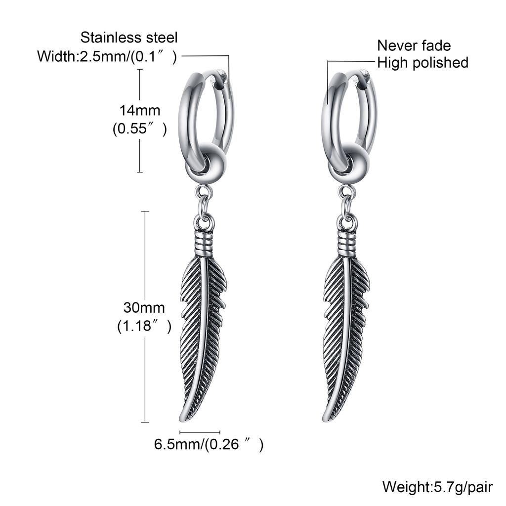 Mens Feathers Drop Earrings,Stainless Steel Wings Huggies Hoop Earings,Rock Punk Vintage Cool Jewelry Gifts