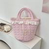 Korean Style Bucket Bag Sweet Fresh Lace Lunch Bag Portable Bowknot Handbag  Student