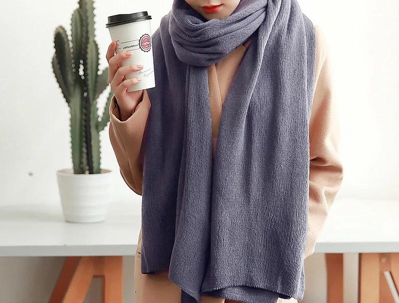 Autumn and Winter Korean Popular Solid Color Imitation Cashmere Knitted Yarn Scarf for Men and Women Versatile Scar